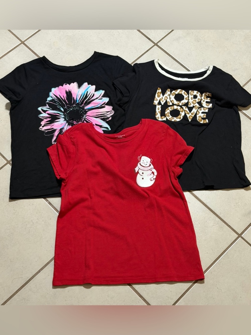 Old Navy Girl Kids Casual Summer Black/Red Short-Sleeve Graphic Tee‎ Top XL